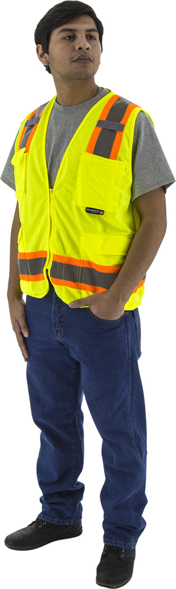 Picture of Majestic 75-3223 Hi-Viz Surveyors Vest w DOT Striping, ANSI 2