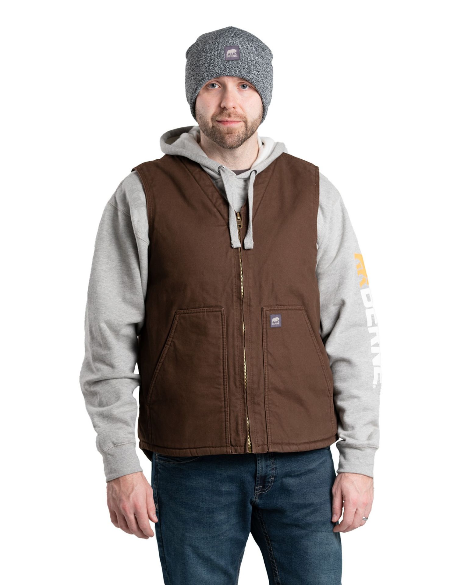 Picture of Berne  VW531 Heartland Sherpa-Lined Washed Duck V-Neck Vest