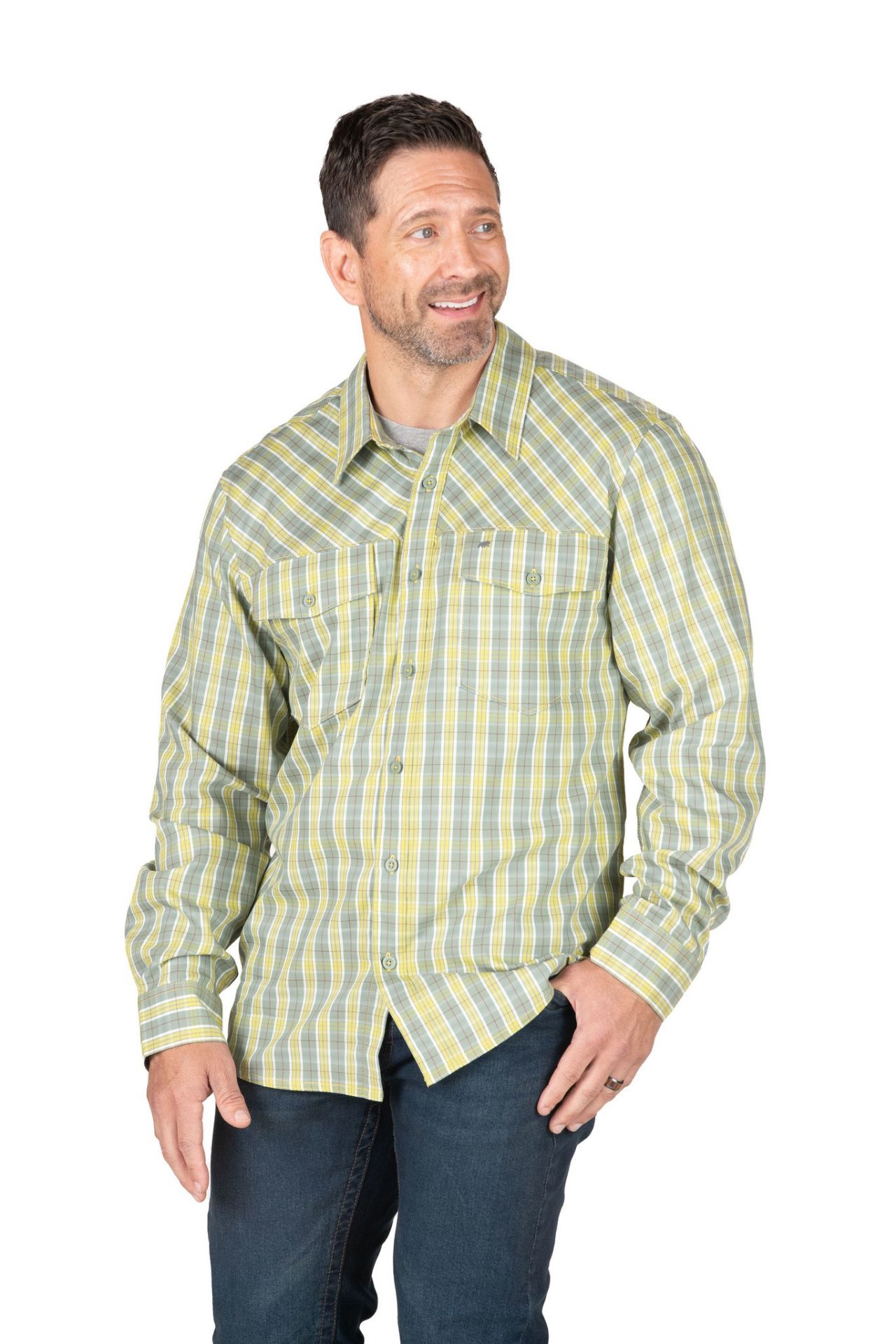 Picture of Berne  SH33 Flex UPF Button Down Plaid Long Sleeve Shirt