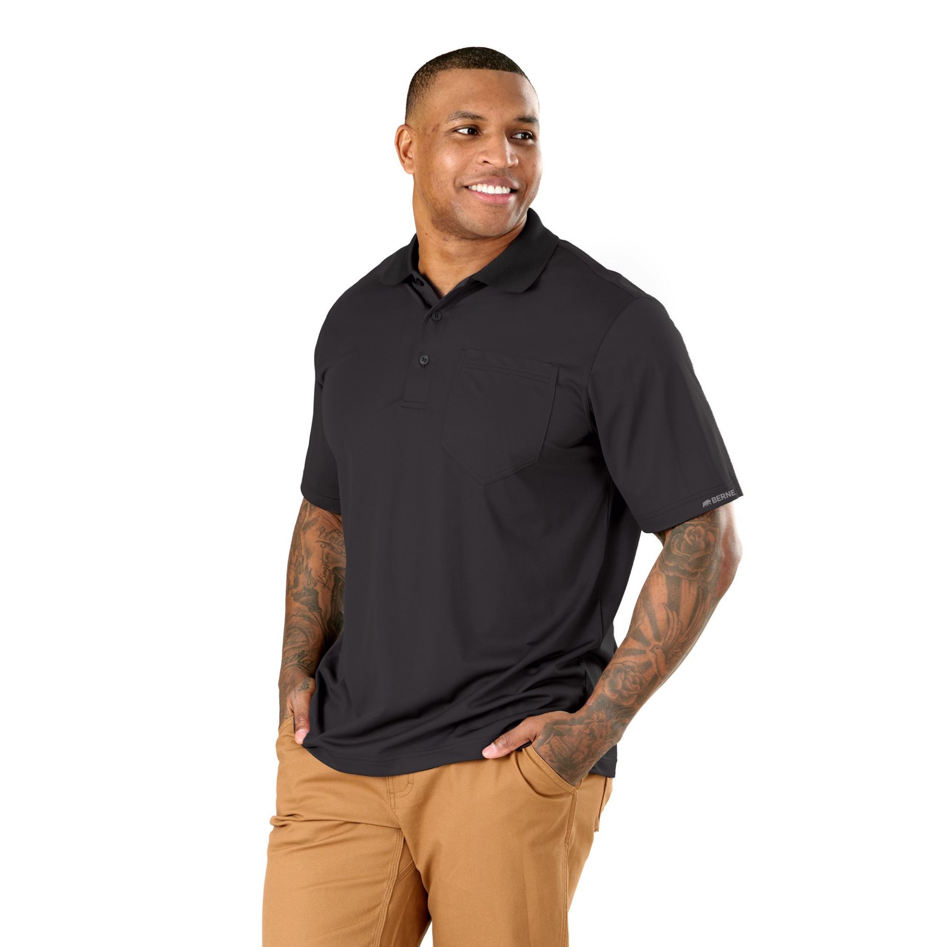 Picture of Berne  SH37 Short Sleeve Ribbed Collar Pocket Polo Shirt