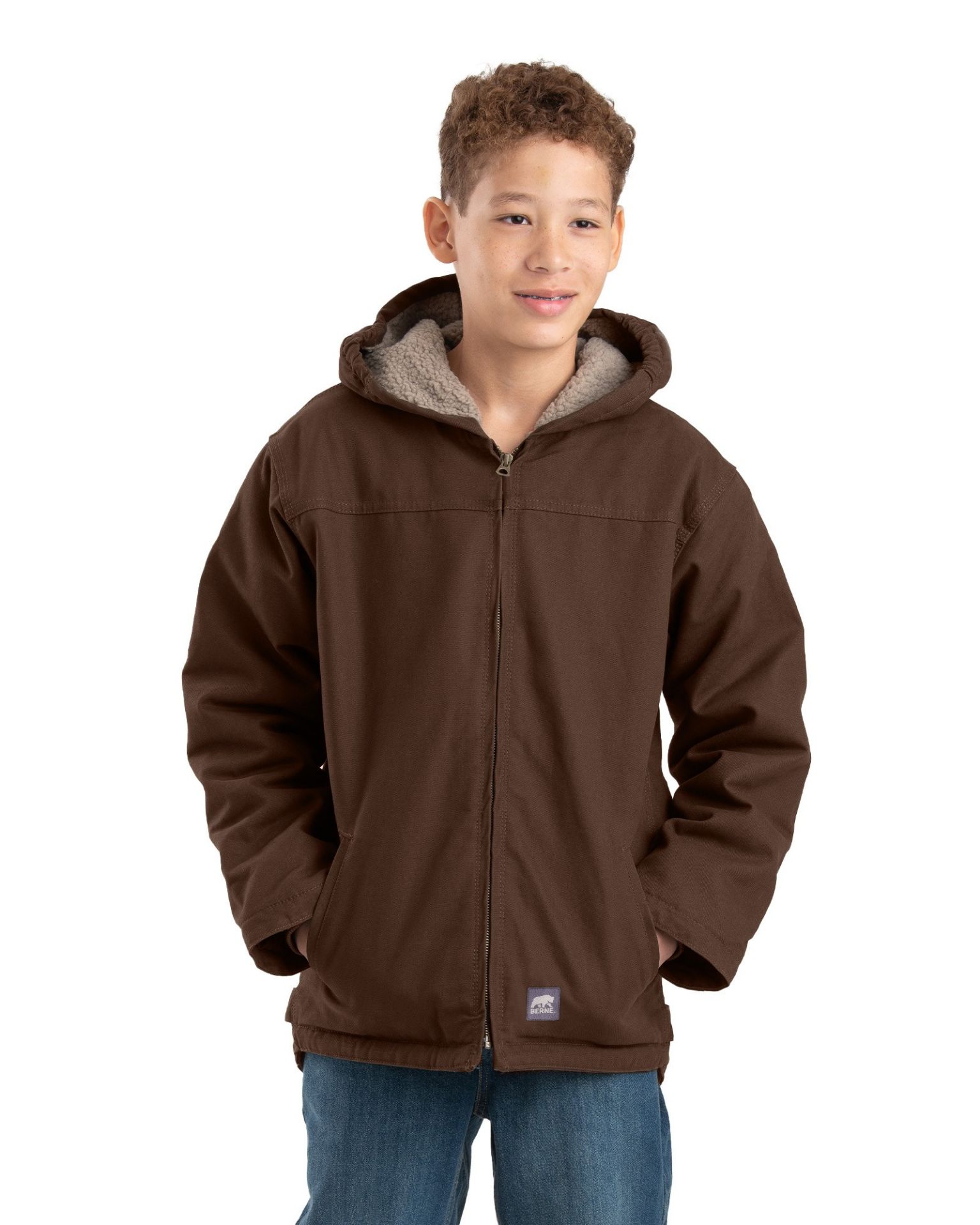 Picture of Berne  BHJ42 Youth Sherpa-Lined Softstone Duck Hooded Jacket