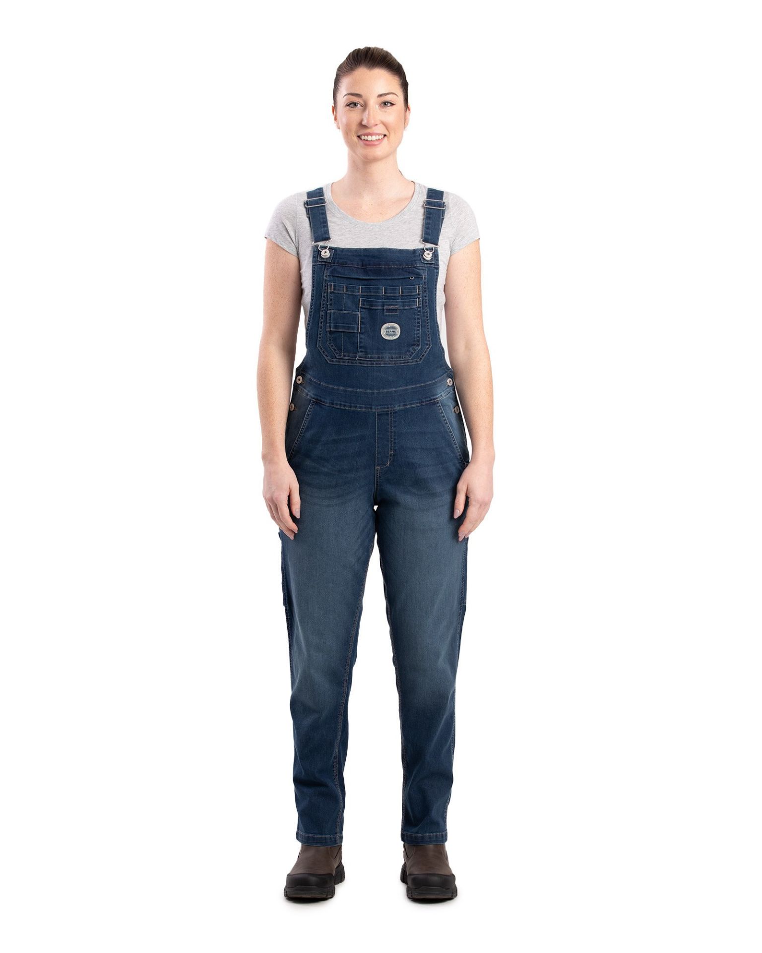 Picture of Berne  WB925 Women's Vintage Washed Flex Denim Bib Overall