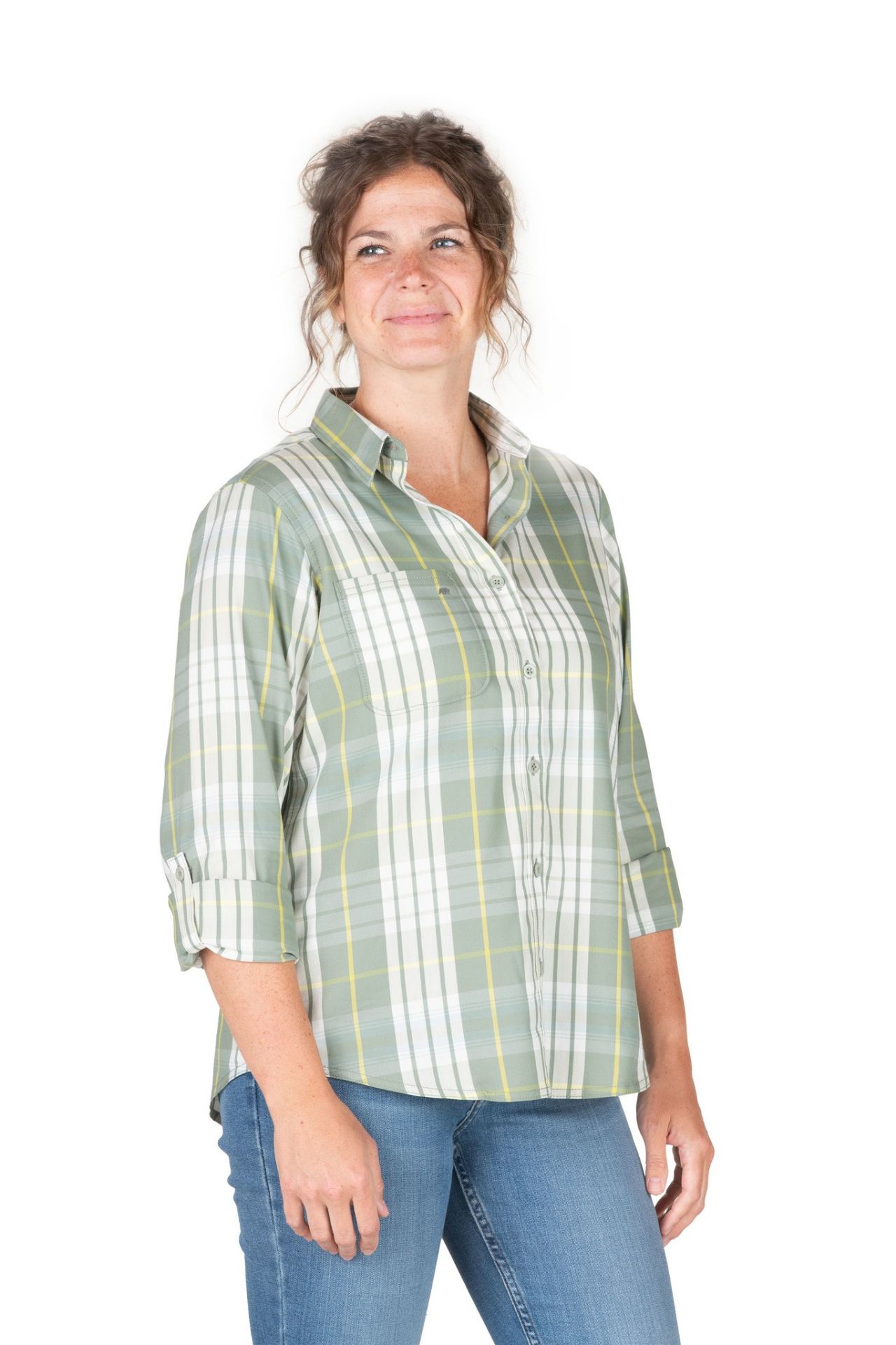 Picture of Berne  WSH33 Women's Flex UPF Button Down Plaid Long Sleeve Shirt