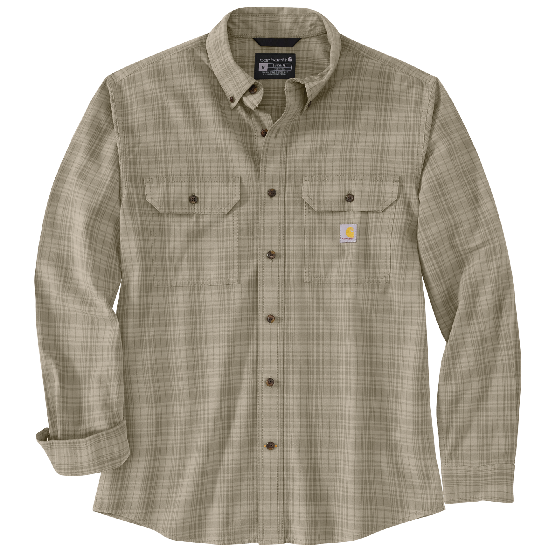 Picture of Carhartt 106355 Mens Loose Fit Midweight Chambray Long-Sleeve Plaid Shirt