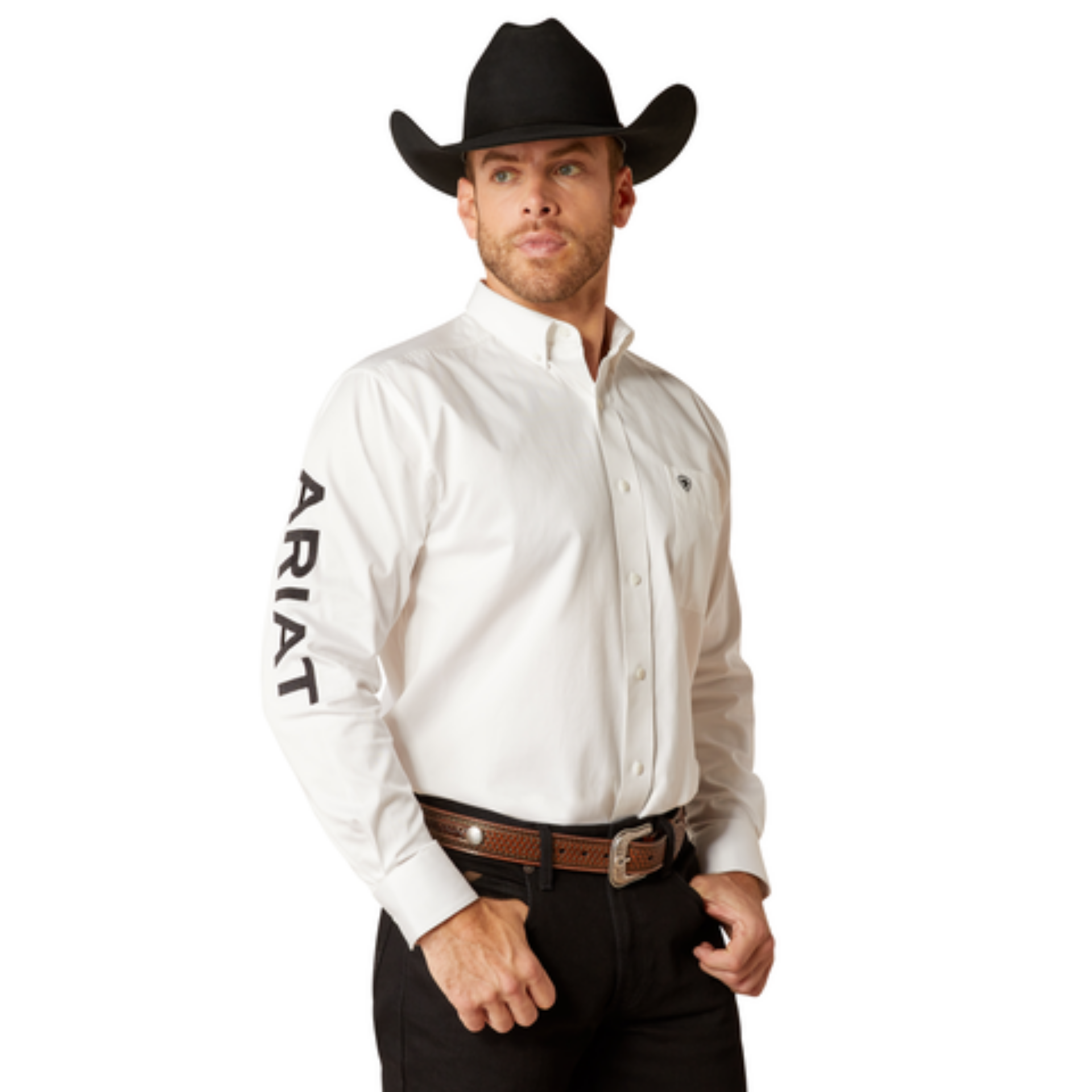 Picture of Ariat 10046825 TEAM LOGO TWILL LS SHRT
