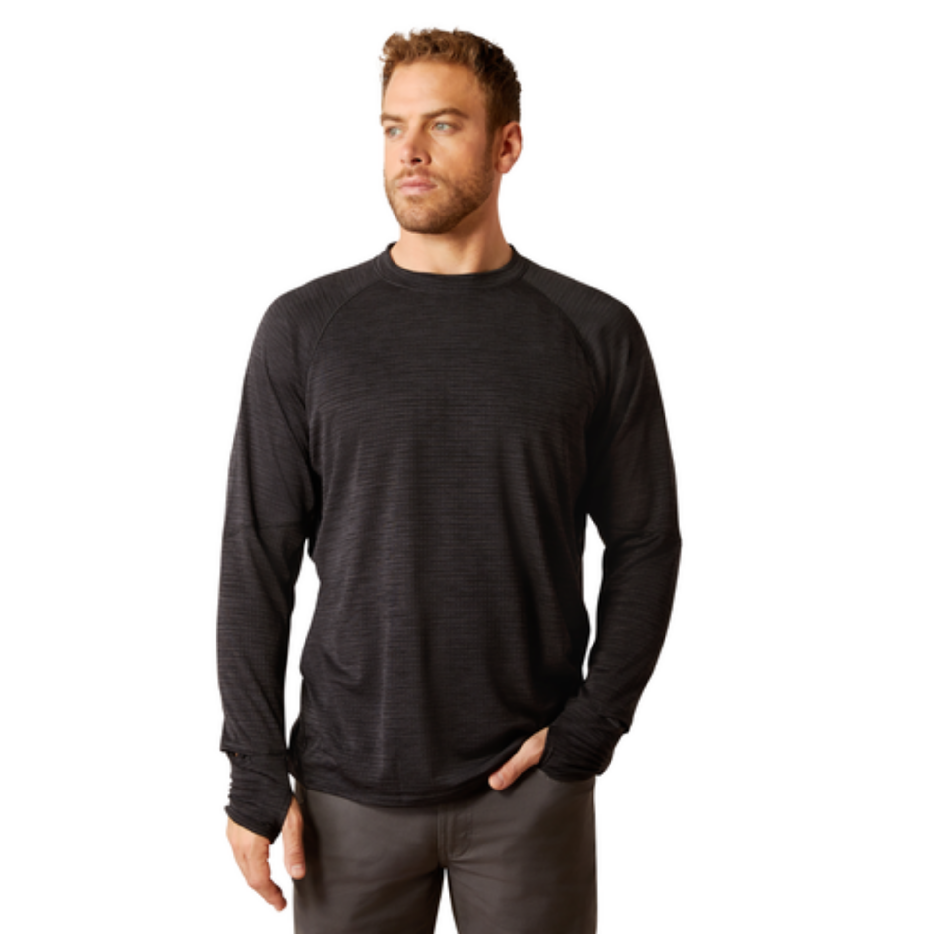 Picture of Ariat 10052075 REBAR GRIDWORK CREWNECK LS TSHRT