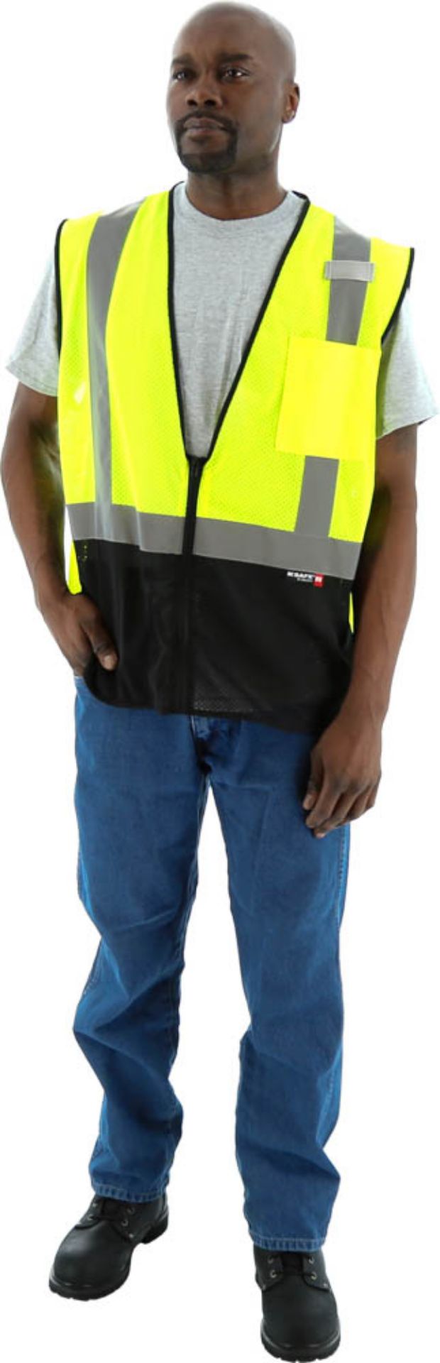 Picture of Majestic 75-3213 High Visibility Mesh Vest with Black Bottom, ANSI 2