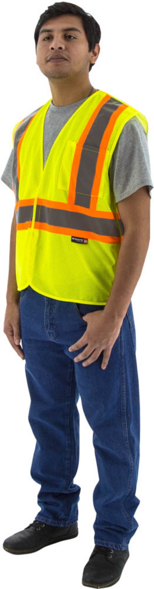 Picture of Majestic 75-3219 Hi-Viz Mesh Breakaway Vest w DOT Striping, ANSI 2