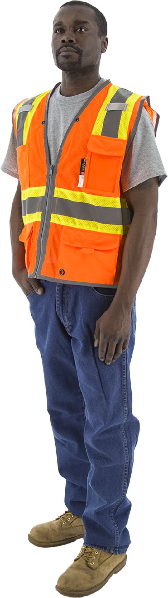 Picture of Majestic 75-3226 Hi-Viz Vest w DOT Striping and D-Ring Pass, ANSI 2