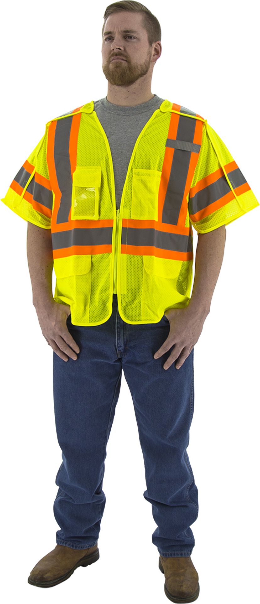 Picture of Majestic 75-3305 Hi-Viz Mesh Breakaway Vest w DOT Striping, ANSI 3