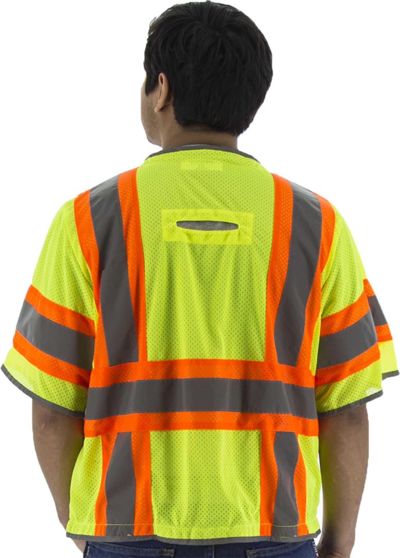 Picture of Majestic 75-3325 High Visibility Vest with Two-Tone DOT Striping and D-Ring Pass Thru, ANSI 3, R