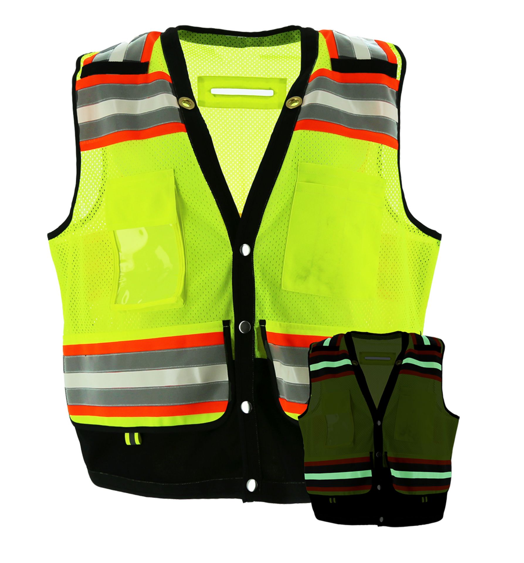Picture of Majestic 75-3257 High Visibility Glow-in-the-Dark Black Bottom Surveyors Vest, Class 2