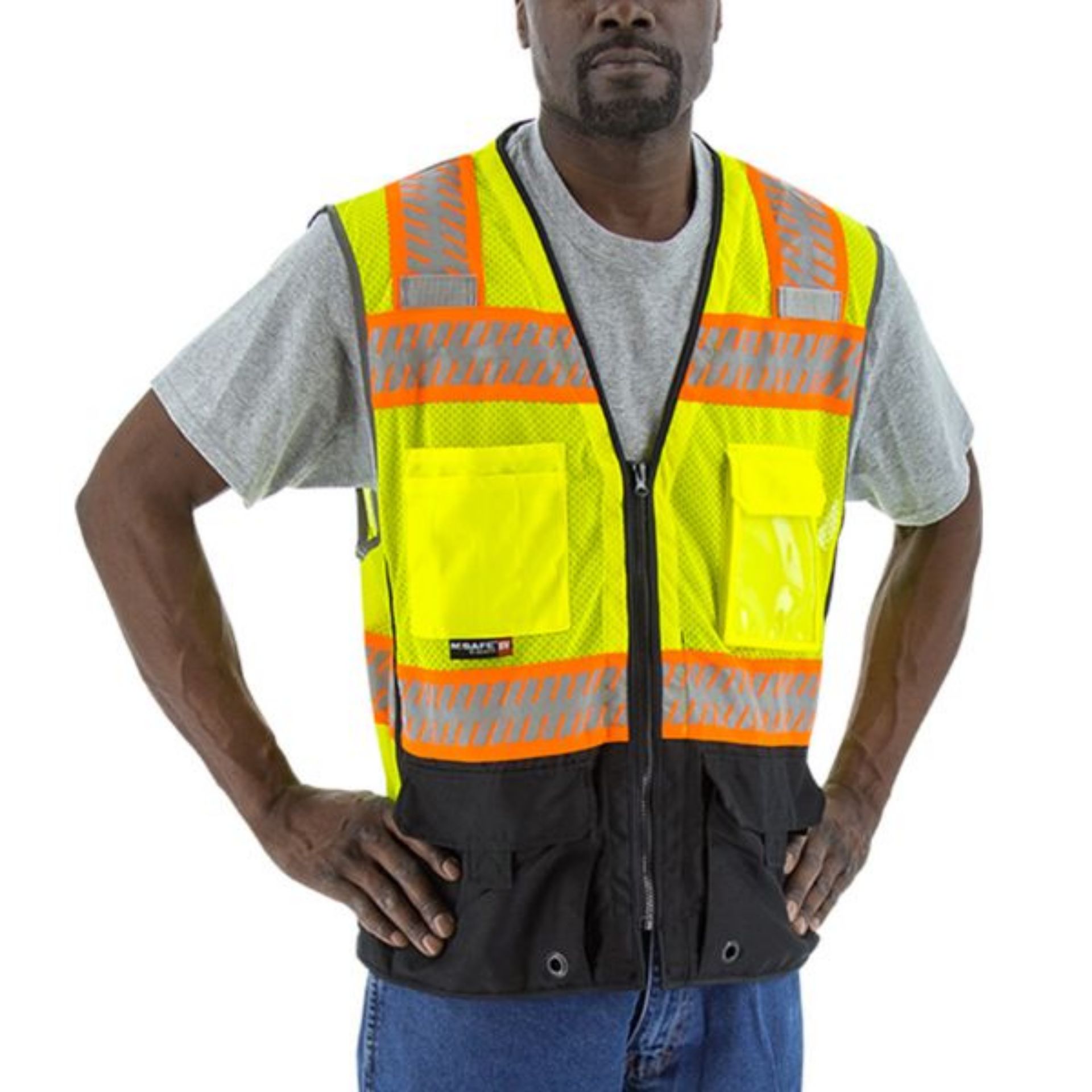 Picture of Majestic 75-3249 High Visibility Mesh Vest with DOT Reflective Chainsaw Striping, Class 2