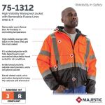 Picture of Majestic 75-1312 High Visibility Waterproof Jacket with Removable Fleece Liner, ANSI 3, R