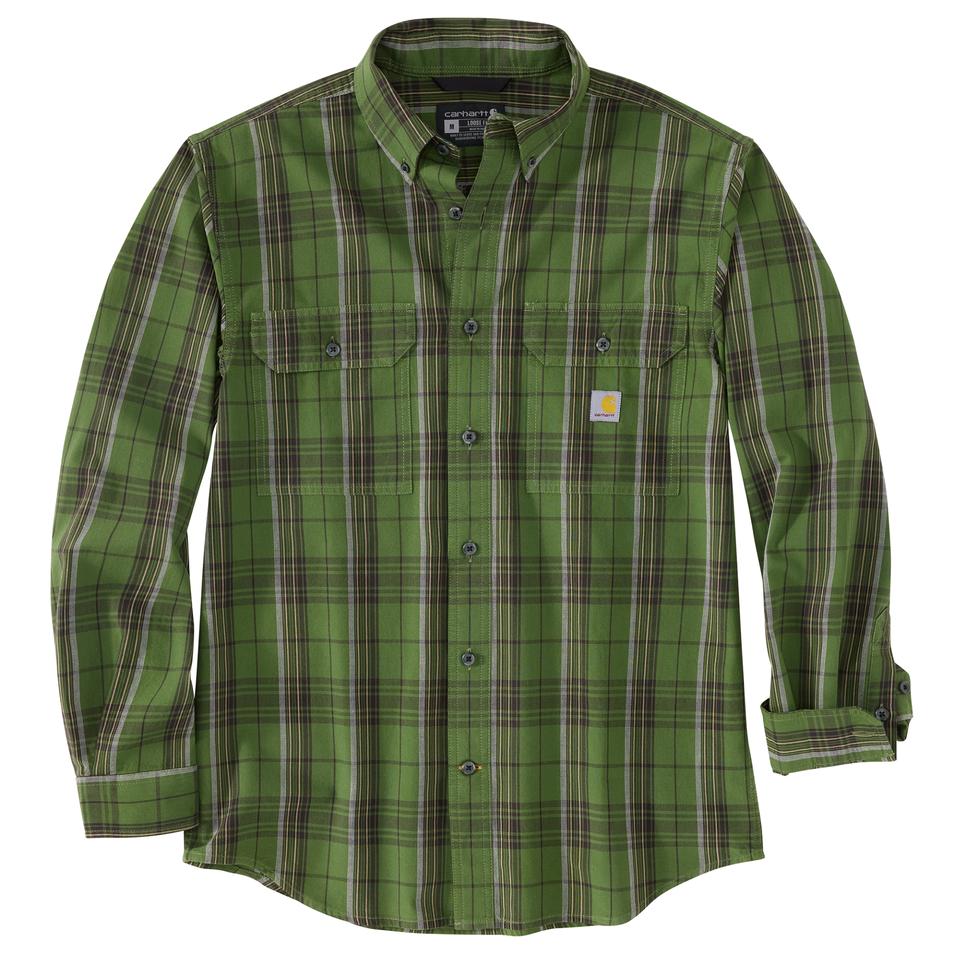 Picture of Carhartt 105946 Mens Loose Fit Midweight Chambray Long-Sleeve Plaid Shirt