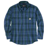 Picture of Carhartt 105946 Mens Loose Fit Midweight Chambray Long-Sleeve Plaid Shirt
