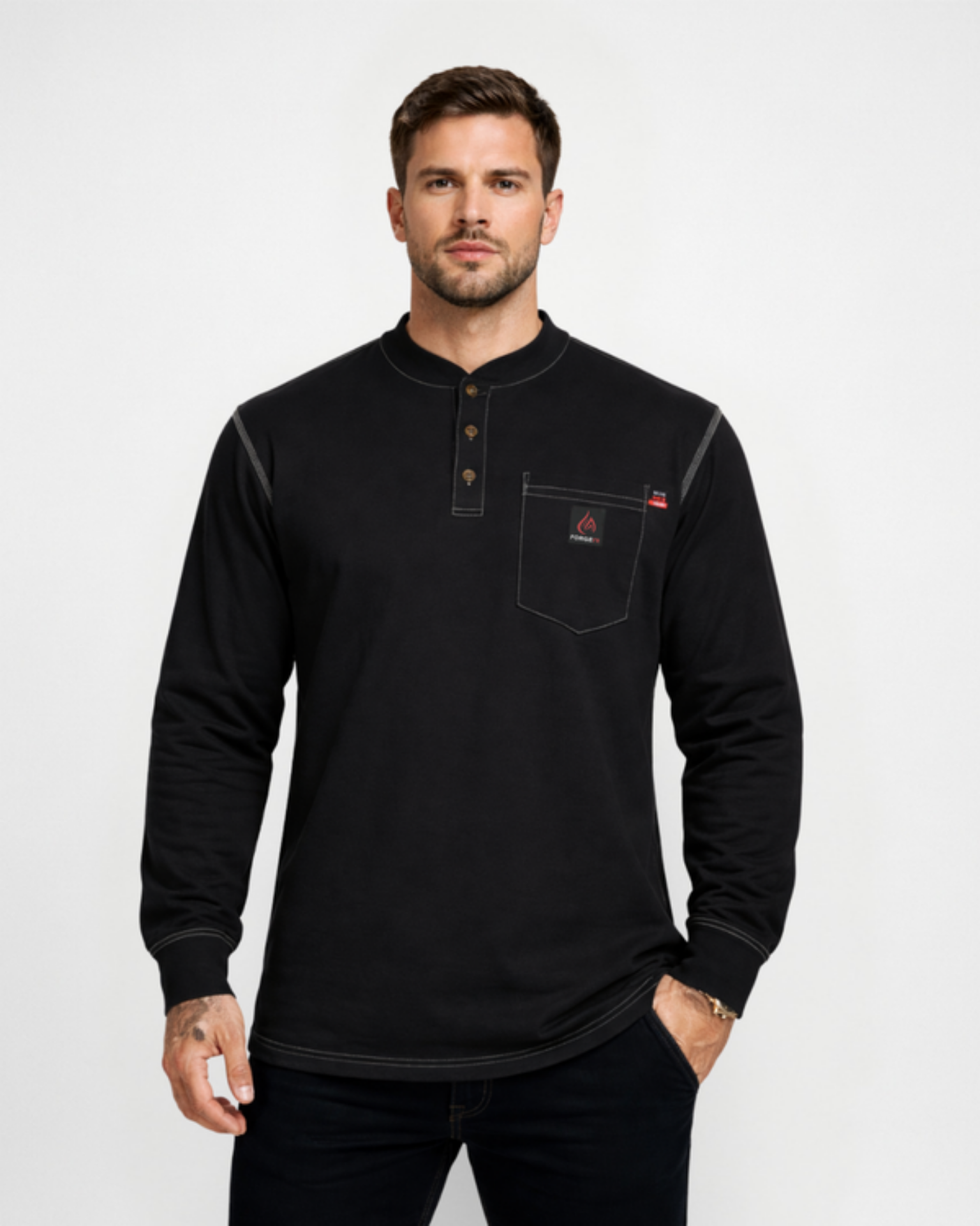 Picture of Forge FR MFRCSHNLY-01 MEN'S FR CONTRAST STITCH HENLEY