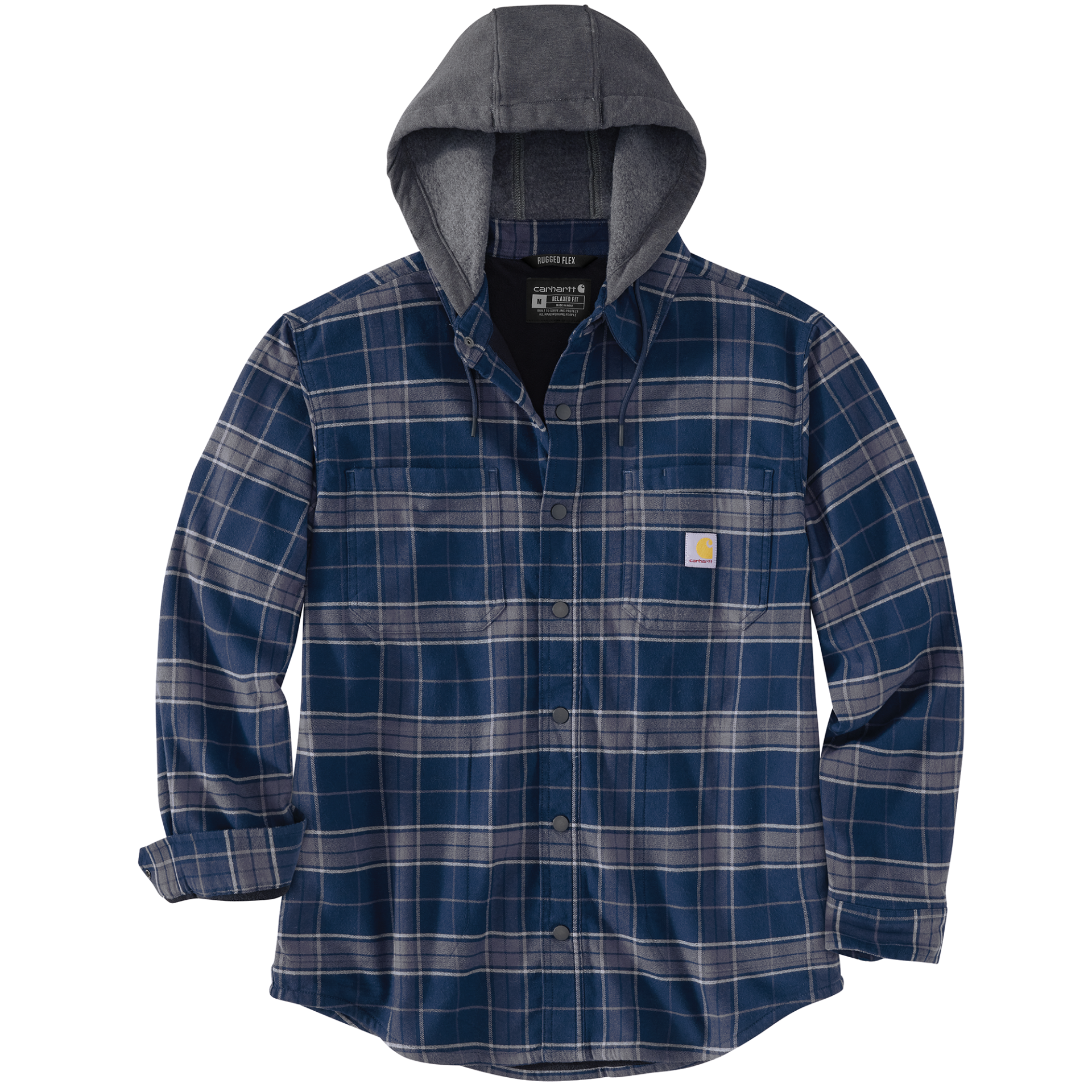Picture of Carhartt 106353 Mens Rugged Flex Relaxed Fit Flannel Fleece Lined Hooded Shirt Jac