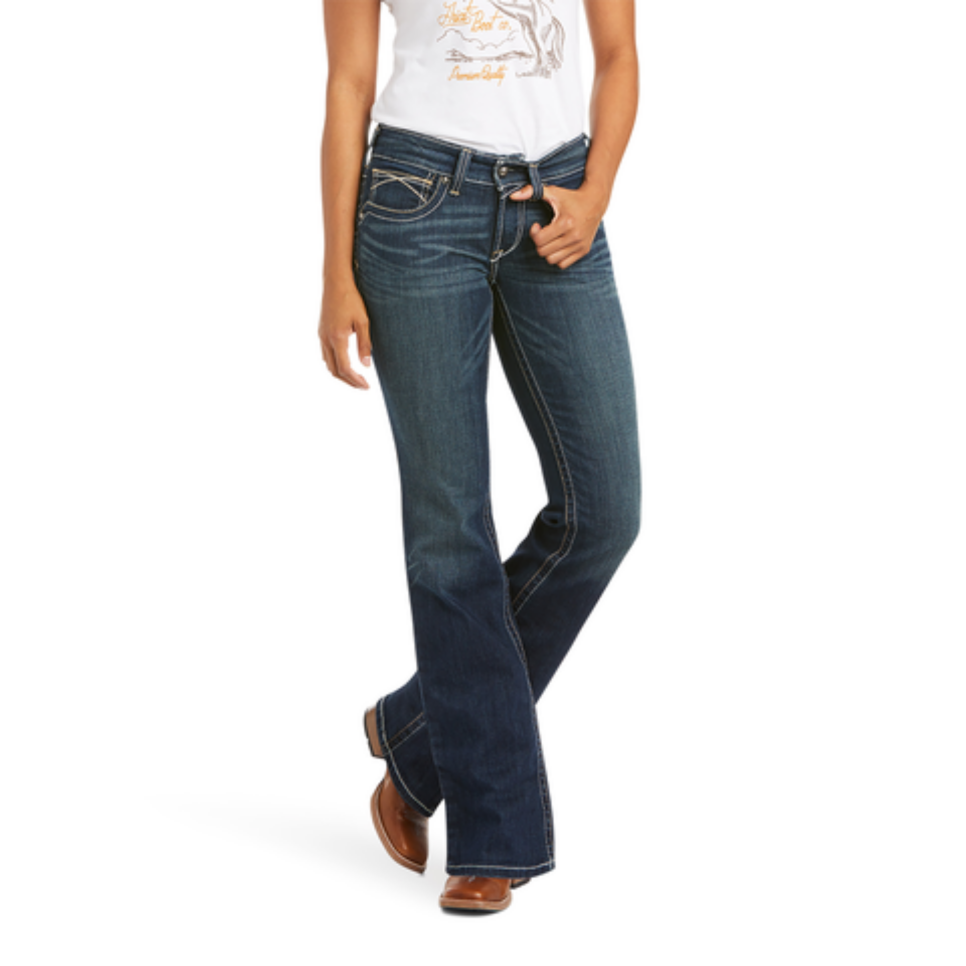 Picture of Ariat 10014022 Mid Rise Whipstitch Boot Cut Jeans