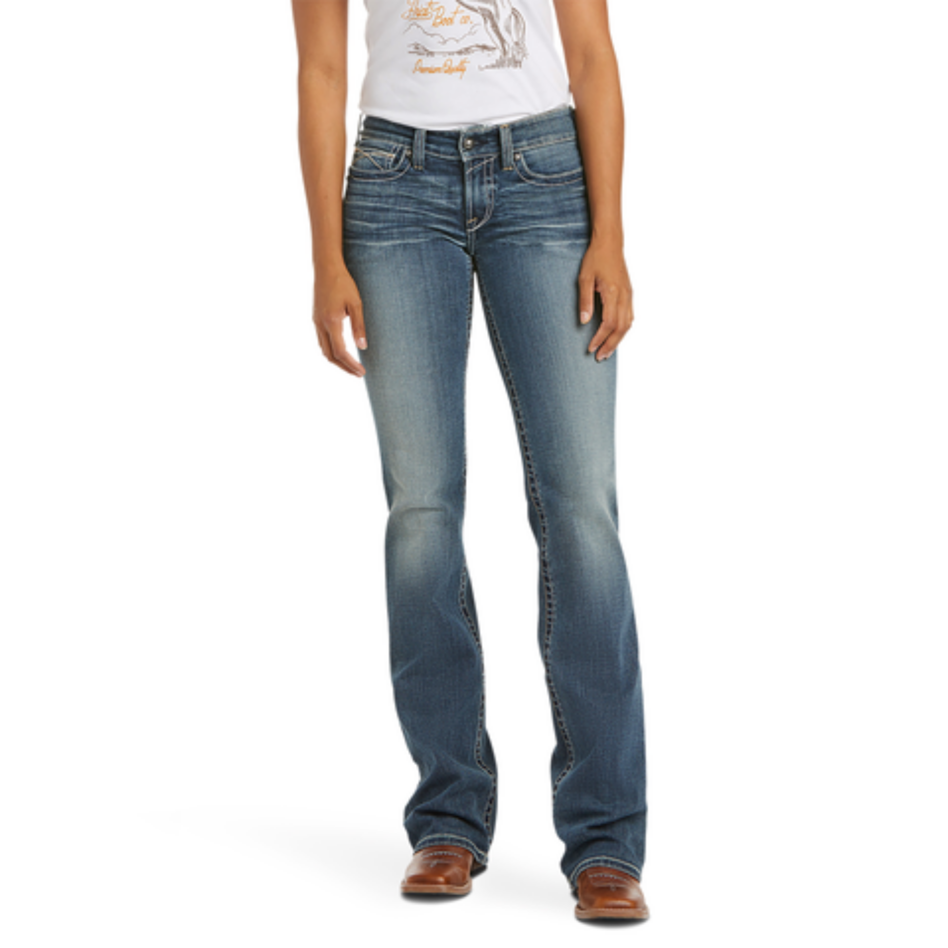 Picture of Ariat 10016202 Mid Rise Whipstitch Boot Cut Jeans