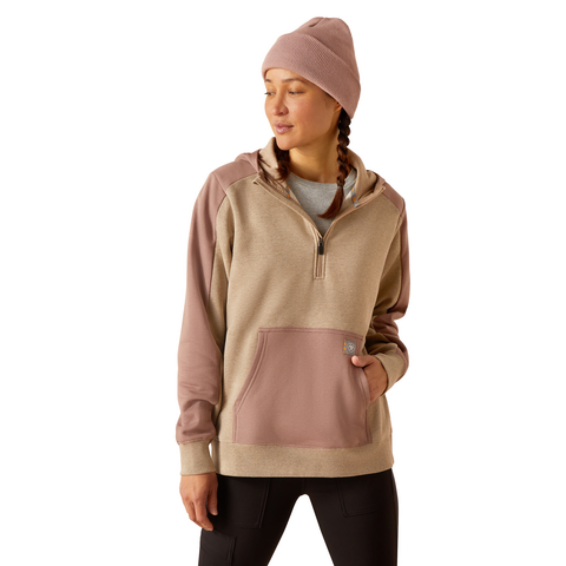 Picture of Ariat 10048481 REBAR OVER SIZED COLORBLOCKED 1/2 ZP HOOD