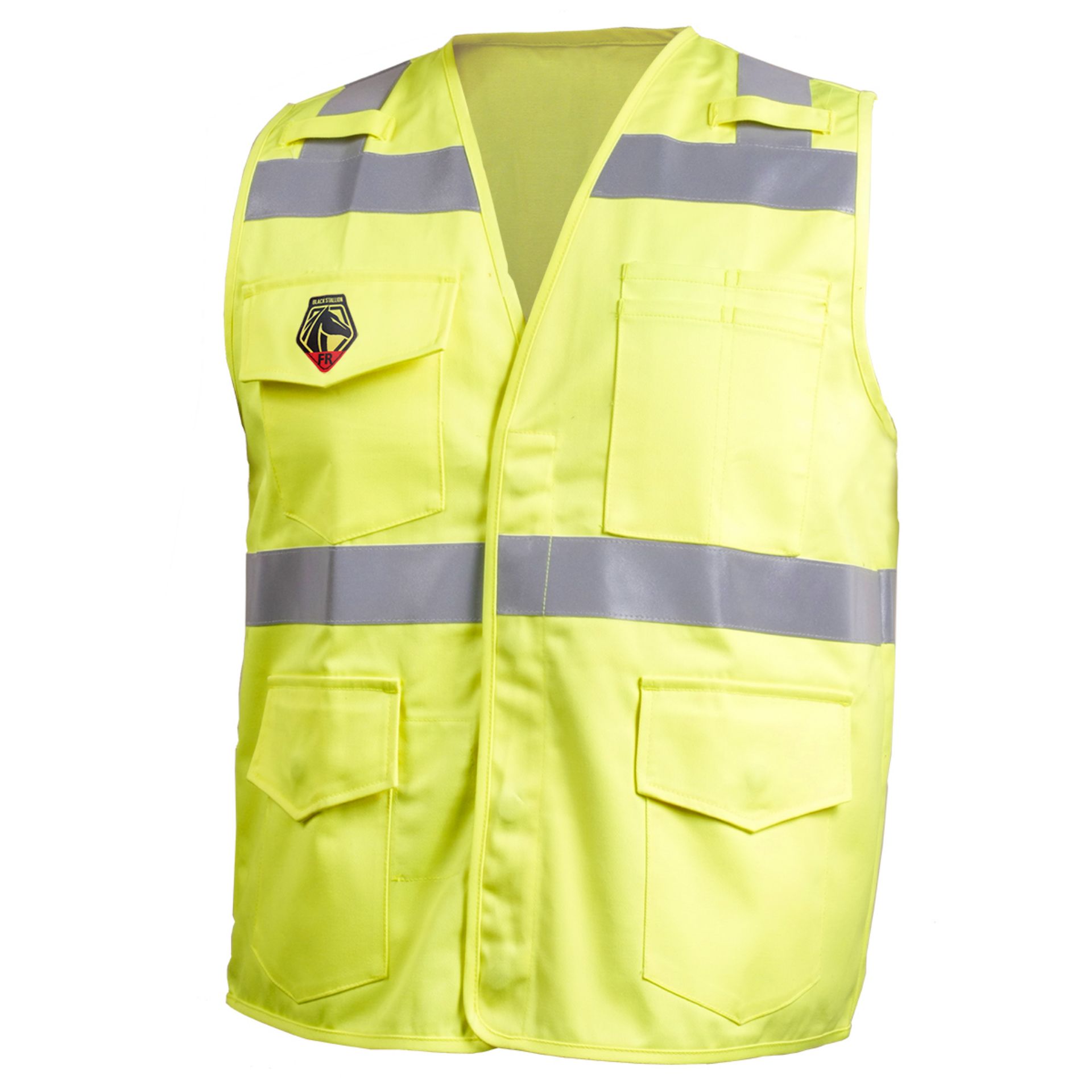 Picture of Black Stallion VF1110-HY 9 OZ FLAME RESISTANT ANSI HI-VIS COTTON VEST WITH SILVER REFLECTIVE