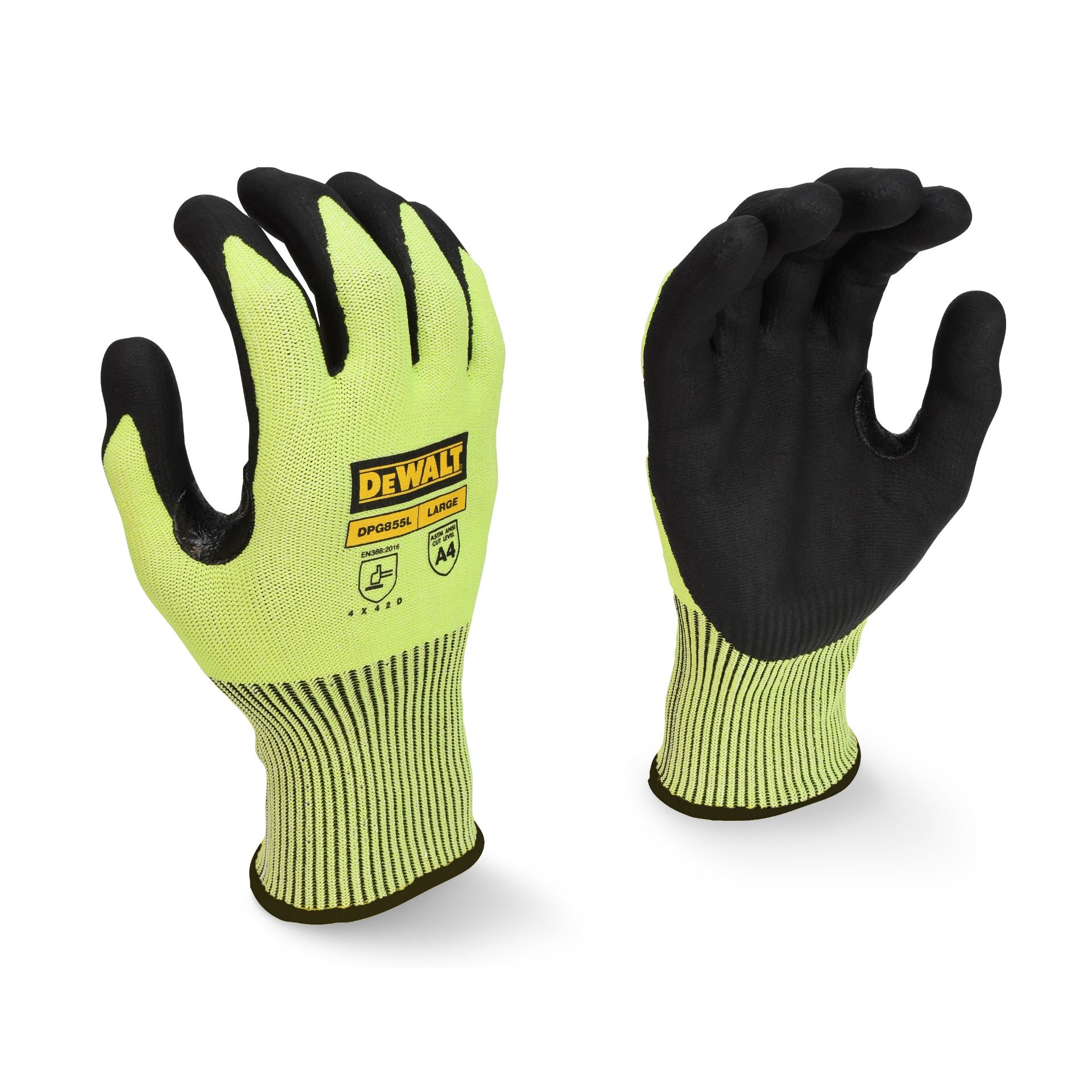Picture of DEWALT DPG855T DEWALT DPG855T Hi-Vis Foam Nitrile A4 Cut Glove Tagged