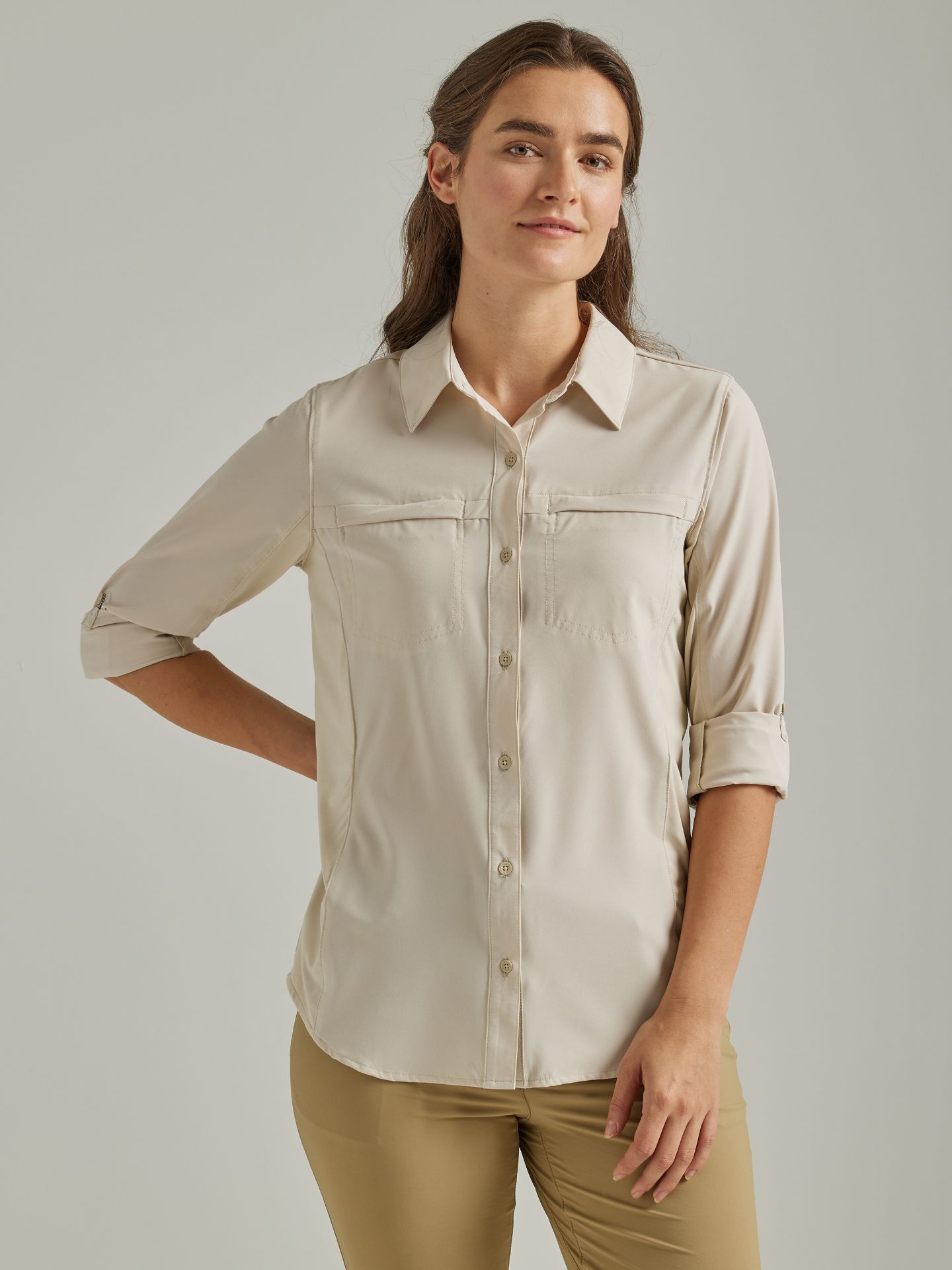 Picture of Wrangler 112333893 ATG -x- Womens Mixed Material Shirt